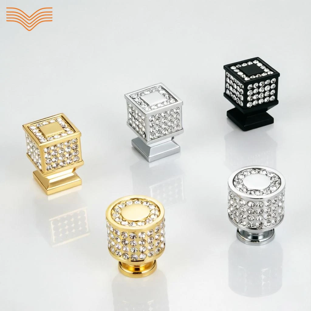 Light Cream Style French Luxury Crystal Knobs, Modern Diamond Rhinestone Single Hole Cabinet Pulls for Wardrobe Drawer Cupboard