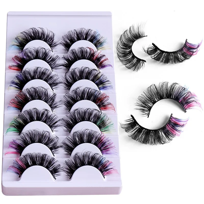 7 pairs of colored false eyelashes 3D mink DD curly fluffy eyelashes Russian curly natural thick fluffy eyelashes