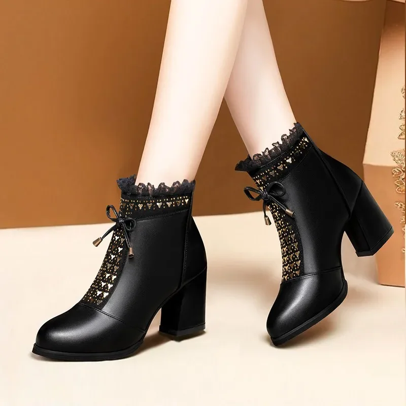 

2024 Hot Seller High Quality Autumn/winter New Fashion Boots High Heels Women's Boots Mid-heel Ankle Boots Plus Fleece