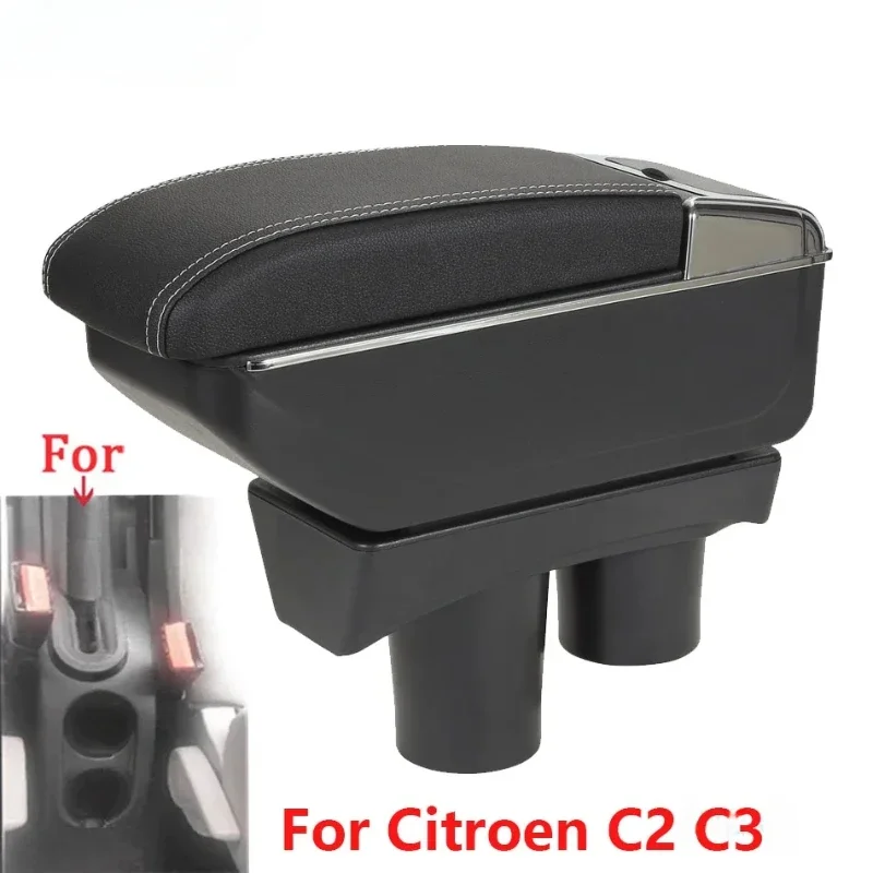 

NEW For Citroen C2 Armrest Box For Citroen C3 C2 Car Armrest Storage Box Cup Holder Modification Universal Car Accessories USB