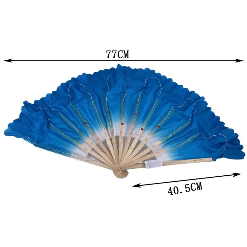 30.5cm bambu + 10cm meio círculo de seda chinês curto ventilador de dança do ventre iluminação 6 cores pares de véu yangko prop dança fãs de bambu