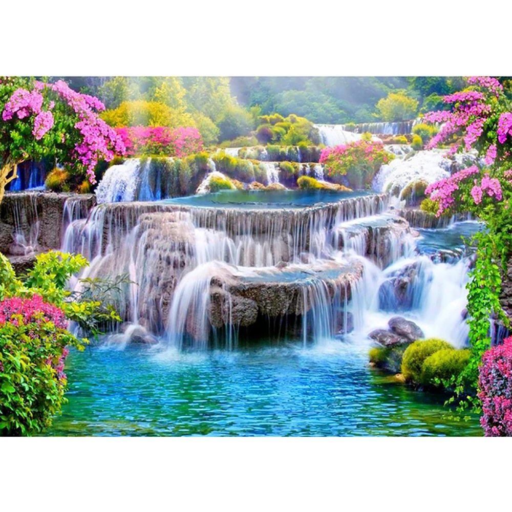 LZAIQIZG 5D Diamond Painting Spring Waterfall Diamond Embroidery Landscape Picture Cross Stitch Handicraft Decoration For Home