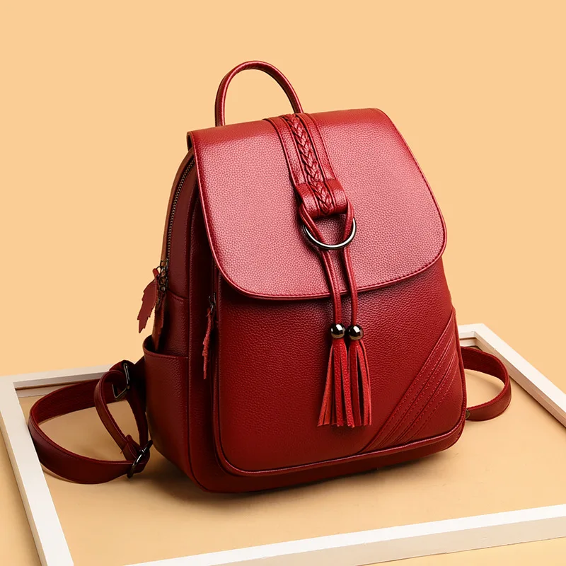 Tassel Women Backpacks Designer High Quality Soft Leather Fashion Back Bag Brand Female Travel Bags Mochilas Mujer 2023 Backbags