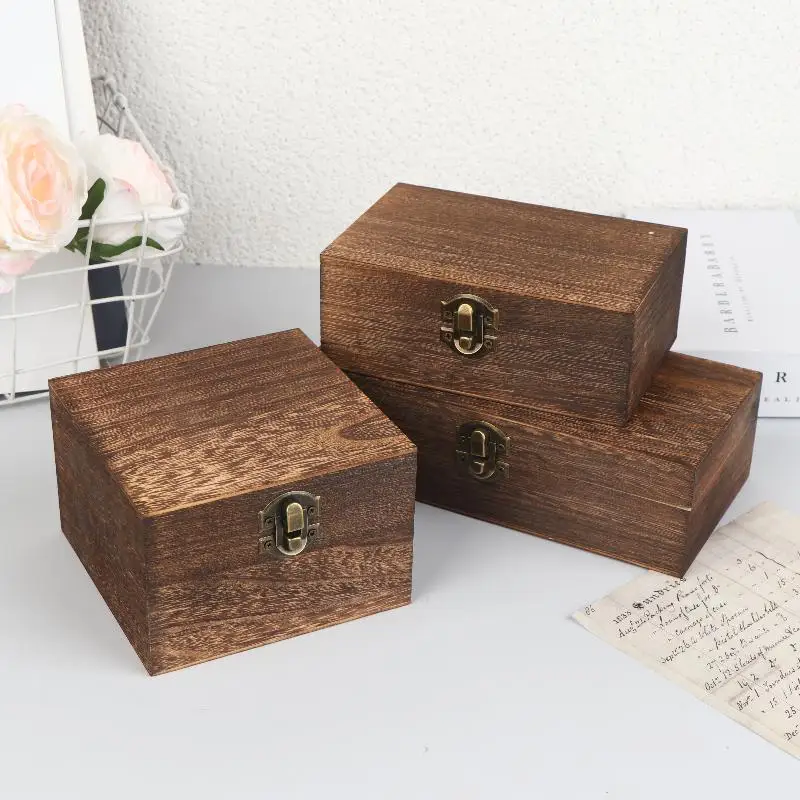 Vintage-Inspired Wooden Boxes With Lid Square Hinged Jewellery Craft Storage Box For Home Decoration DIY Hand-Made Mother's Day