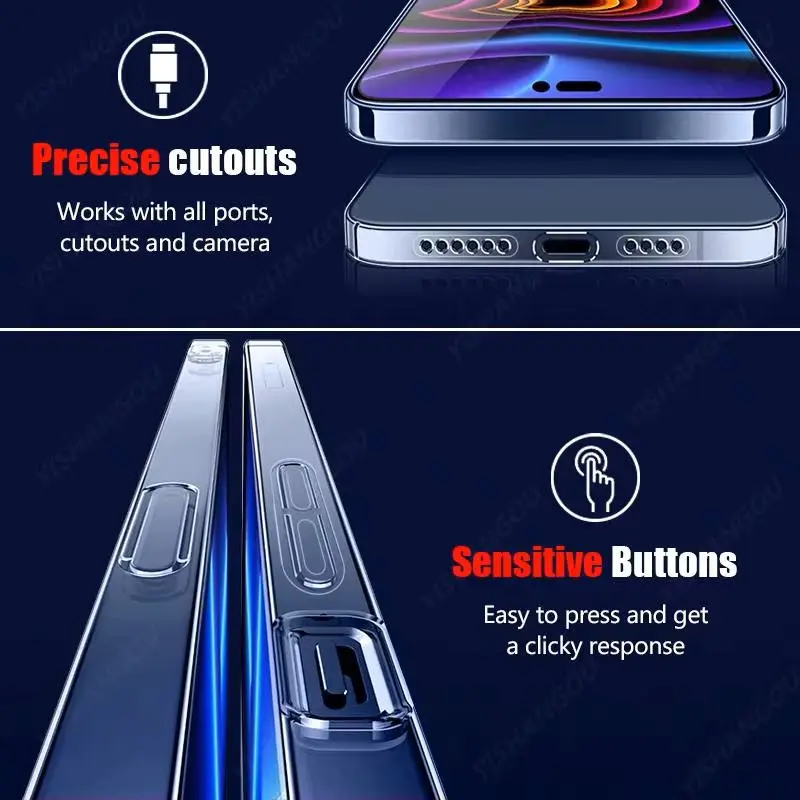 High Transparent Silicone Ultra Thin Case For iPhone 16 15 14 13 12 Pro Max 11 Crystal Clear Slim Shockproof Bumper Phone Cover