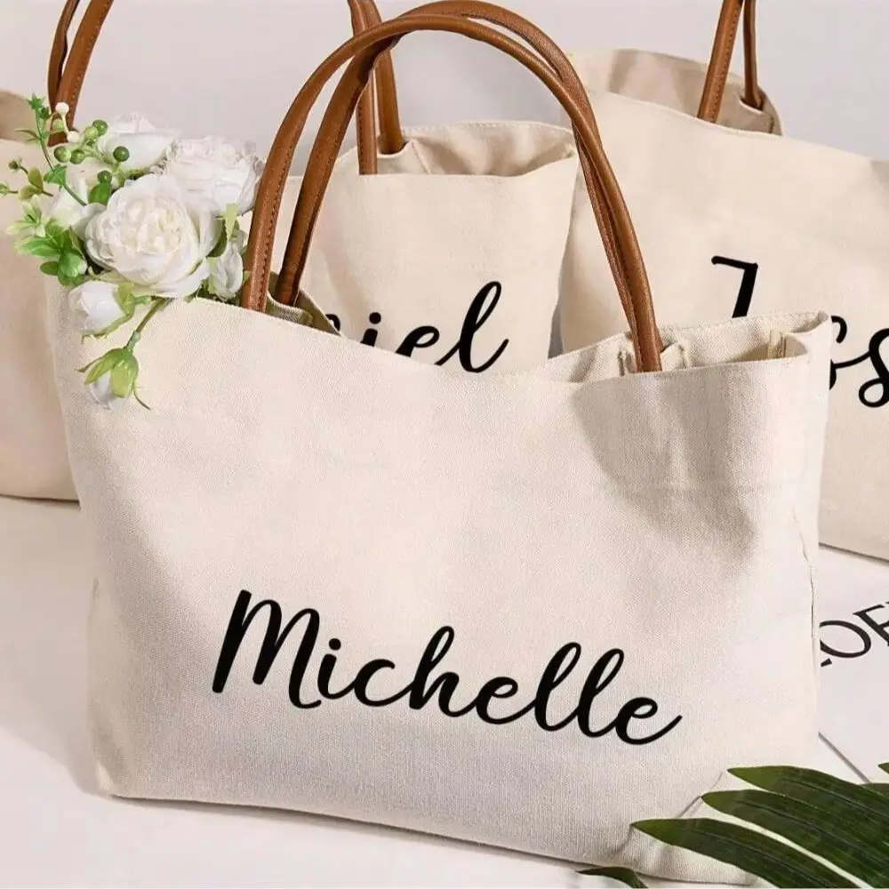 Custom Bride Tote Bags,Bridesamaid Gift bag With Name,Bridesmaid Beach bag,Wedding bag,Bridal Party Gift,Bride Bag