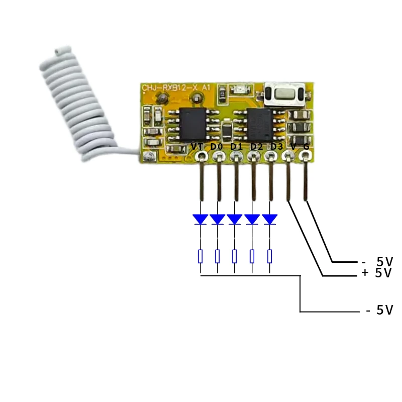 5V DC 4channel RF Receiver Transmitter Module Output DC5V 4CH High Level TTL Transceiver Module Relay Driver Module 315/433mhz