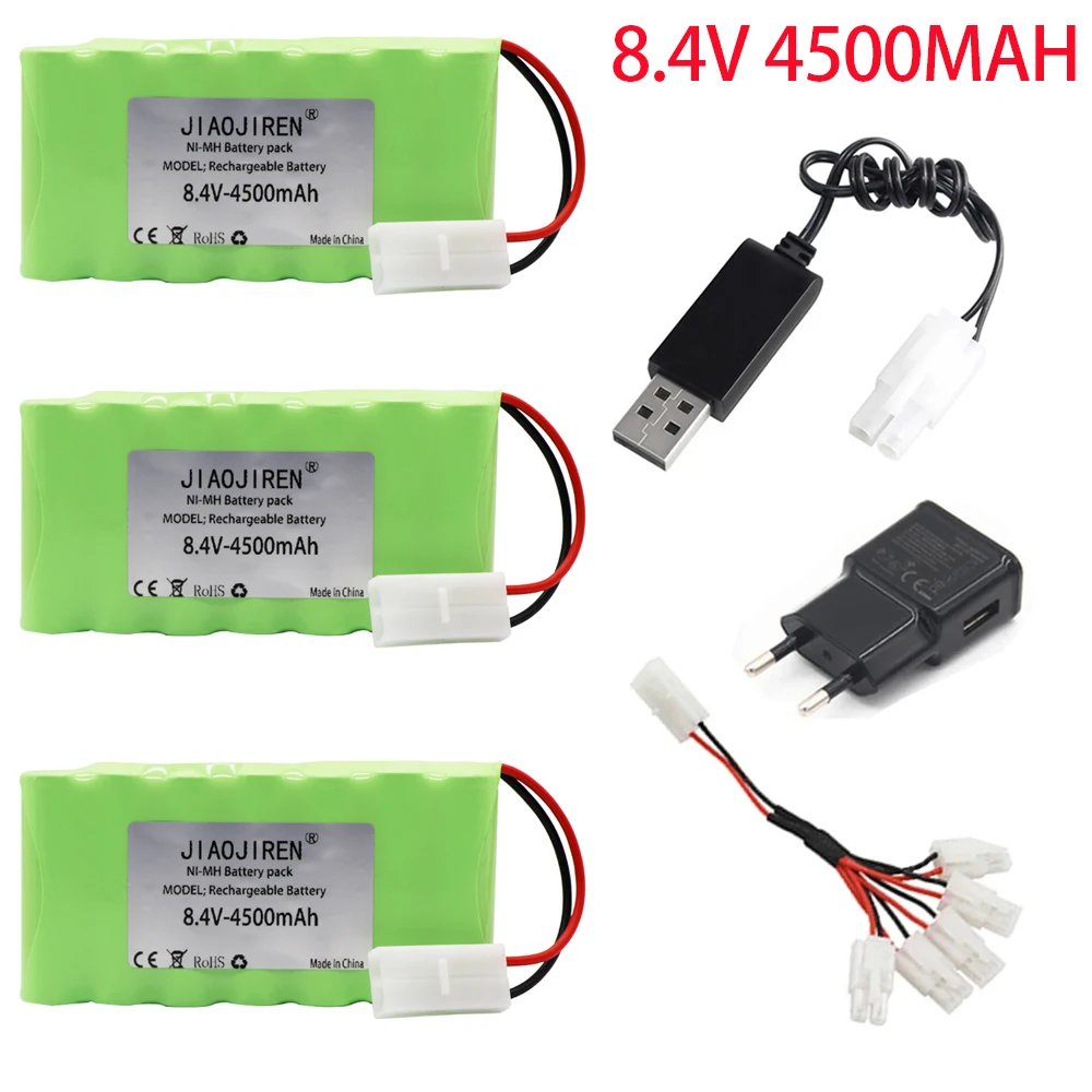 بطارية 8.4 فولت 4500mAh ni-mh مع شاحن للألعاب Rc سيارات الدبابات الروبوتات قوارب البنادق ni-mh/NiMH AA 8.4 فولت بطارية مع طامية