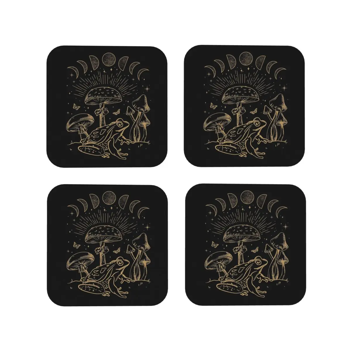 Dark Academia Frog Under Mushroom Cottagecore Coasters Kitchen Placemats Cup Coffee Mats For Decor Home Tableware Pads Set of 4