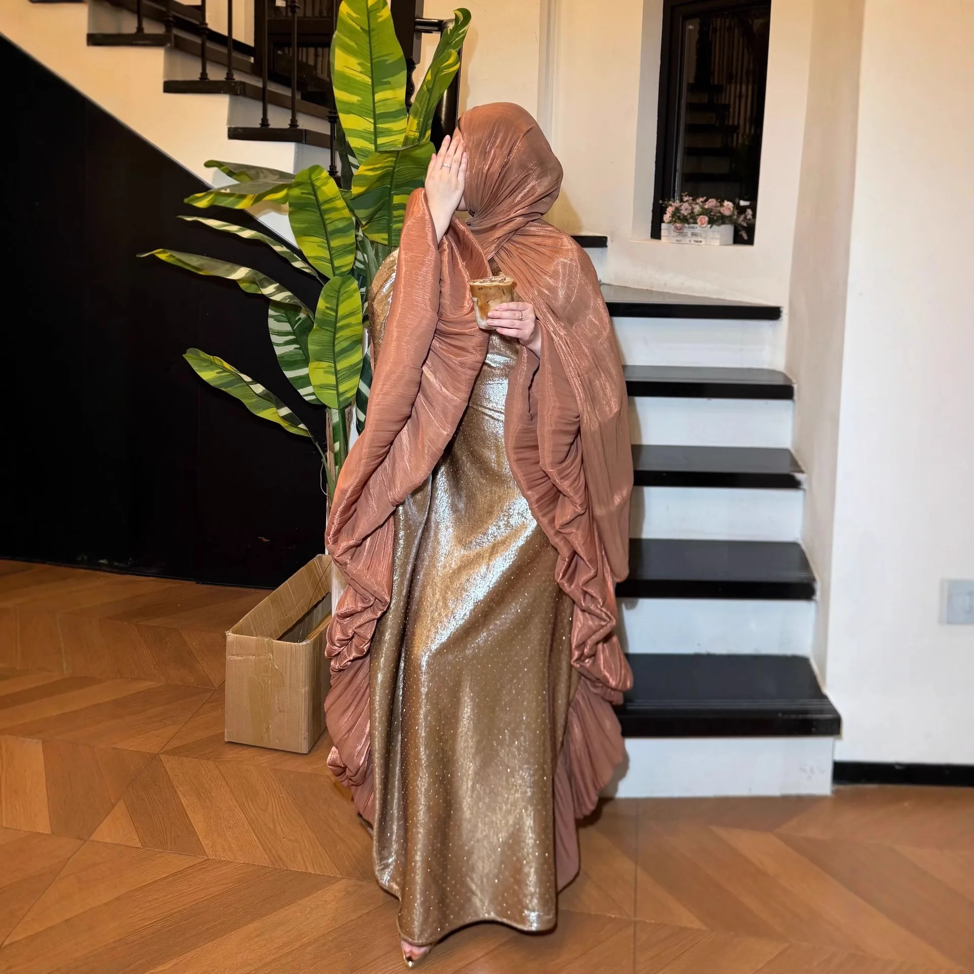 Bild 5: Eid Damenkleider Abaya Muslimische Party-Kaftan Jalabiya mit Diamanten Langes Kleid Ramadan Islam Abayas Marokko Dubai Vestidos Maxi-Abendkleid