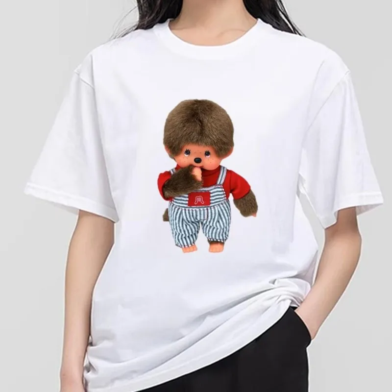 M-Monchhichi Kawaii T Shirt Men Couple Combination Clothes Short Sleeve Collar Fashion T-shirt Women Cotton