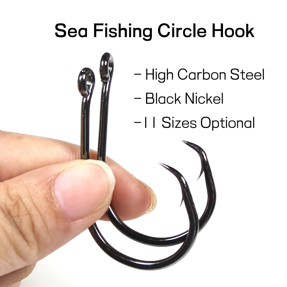 Bimoo 50pcs Circle Hook for Fishing High Carbon Steel Saltwater Fishhook 1 1/0 2/0 3/0 4/0 5/0 6/0 7/0 8/0 9/0 10/0 Sea Fishhook