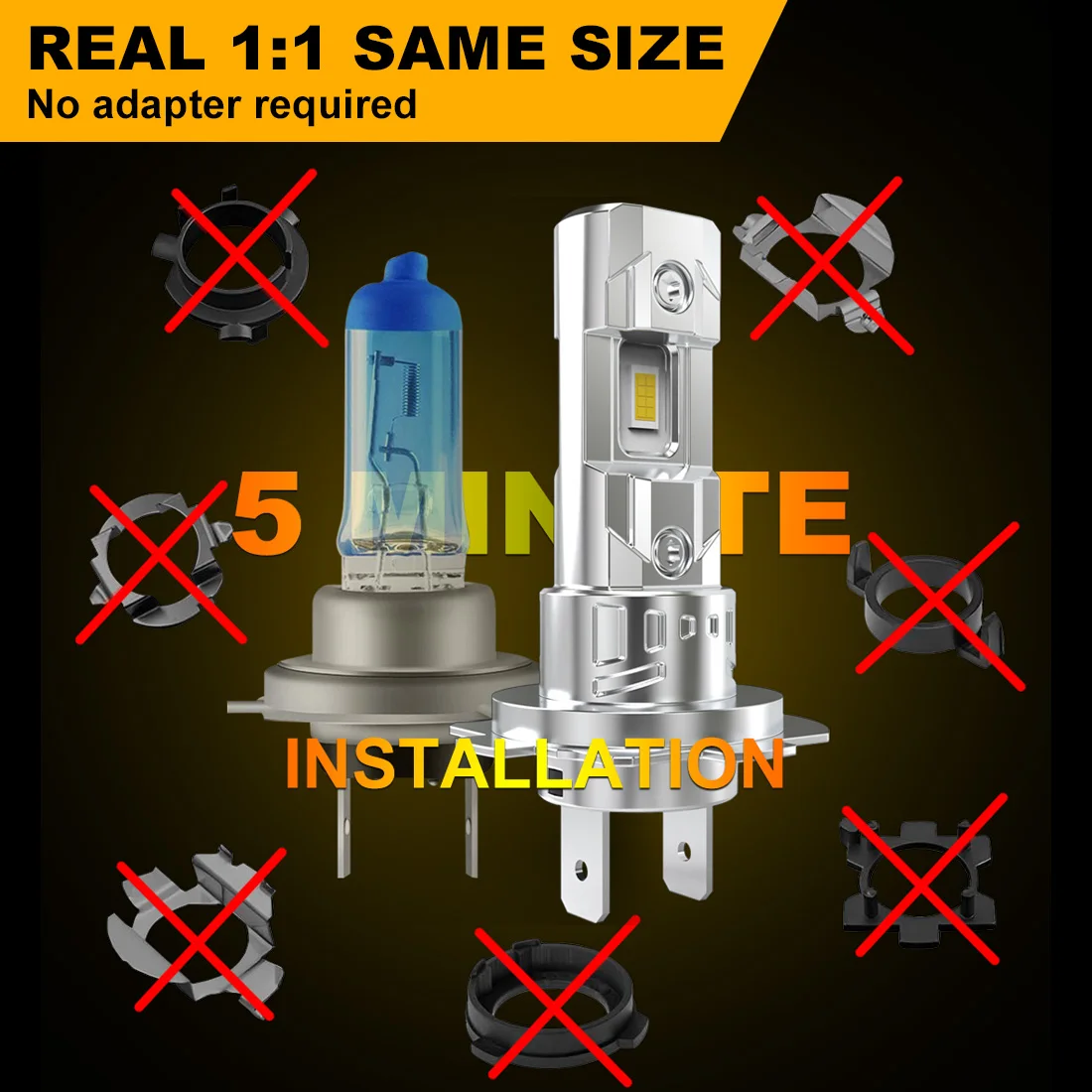 Katur 2Pcs H7 LED Headlight Bulbs Mini Size Fanless Wireless for Car Headlight CSP LED H7 Auto Diode Lamp 6500K 360° Beam Angle