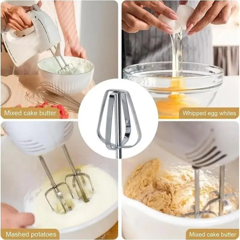 Batidor de huevos eléctrico, gancho para agitar, batidor de huevos de mano duradero de acero inoxidable, mezclador de cocina, 1/2/4 Uds.