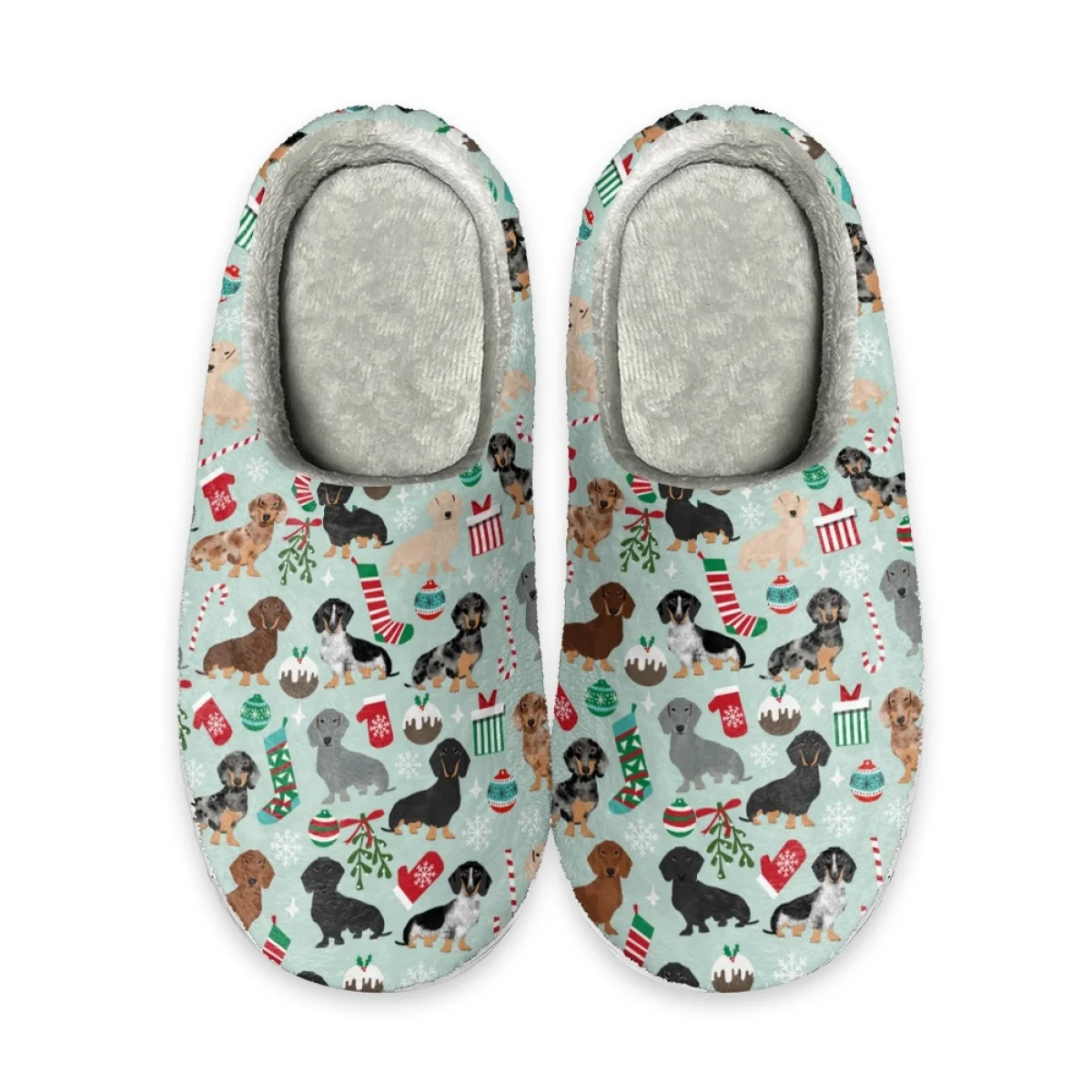 Winter Slip-on Cotton Slippers Kawaii Dachshund Christmas Gift Design Cotton Slippers Women's Winter Indoor Soft-soled Household