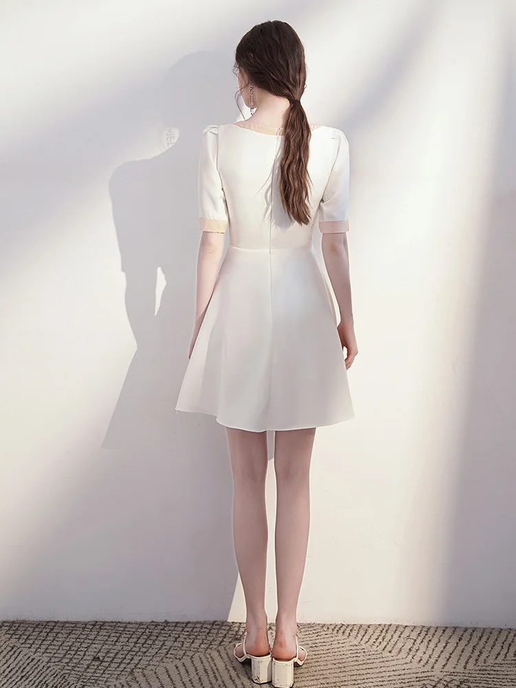 Vestidos elegantes para fiesta de cumpleaños, vestido con temperamento blanco para mujer, vestido informal con lazo acampanado, vestido de noche sencillo personalizado