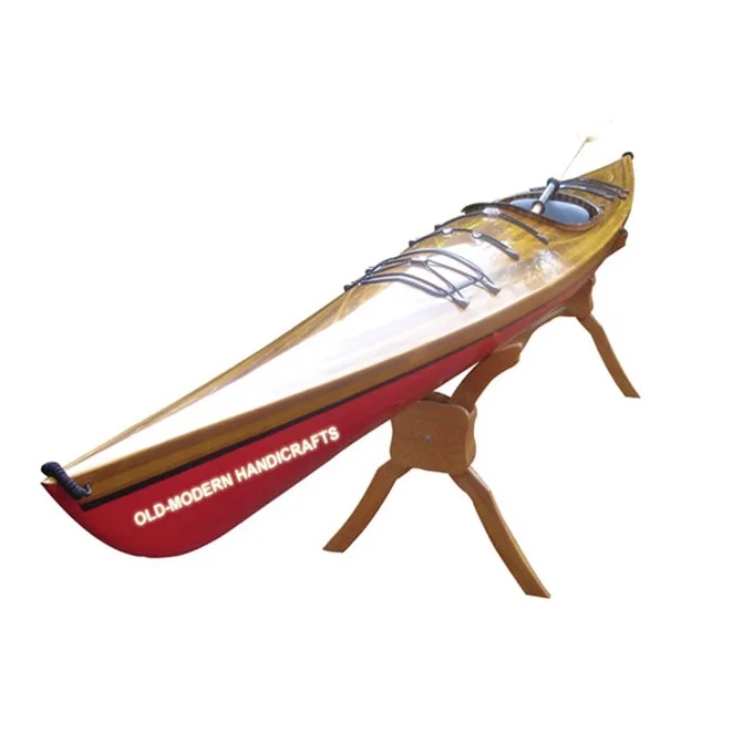 Real Kayak GRC01 Red bottom Handcrafted Wooden Kayak Fiberglass Hull for Lake (518Lx76Wx135H cm)