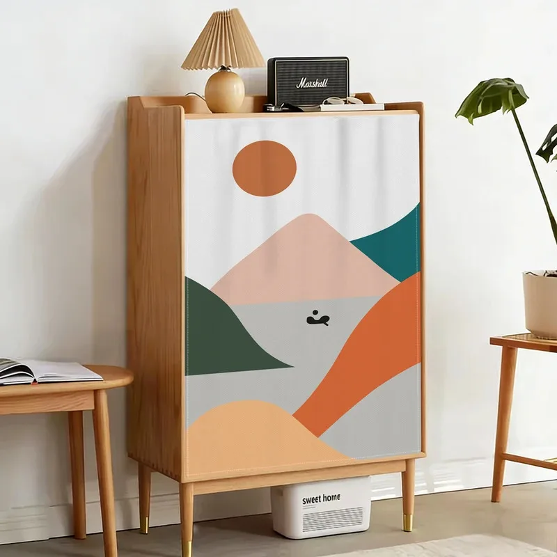 VIKAMA Nordic Abstract Short Curtain Velcro Cabinet Door Cover, Suitable For Kitchen Cabinets, Shoe Cabinets, And Home Decor