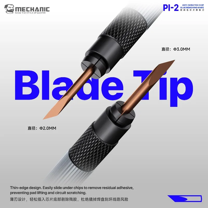 MECHANIC PI-2 Anti-Scratch Chip Glue Removing Knife CPU IC Black Glue Scraper for Mobile Phone Motherboard PCB Repair Tools