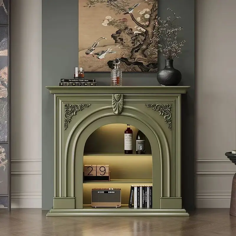 French solid wood entrance fireplace, cream-style European vintage fireplace decoration, vintage living room side cabinet, entry