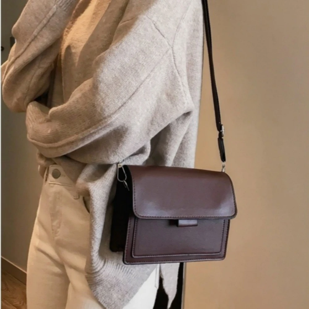 Shoulder Bag Ins Versatile Wide Shoulder Strap Small Square Bag Retro Pu Leather Crossbody Bag Women\'S Bag Fall Winter 2024 New