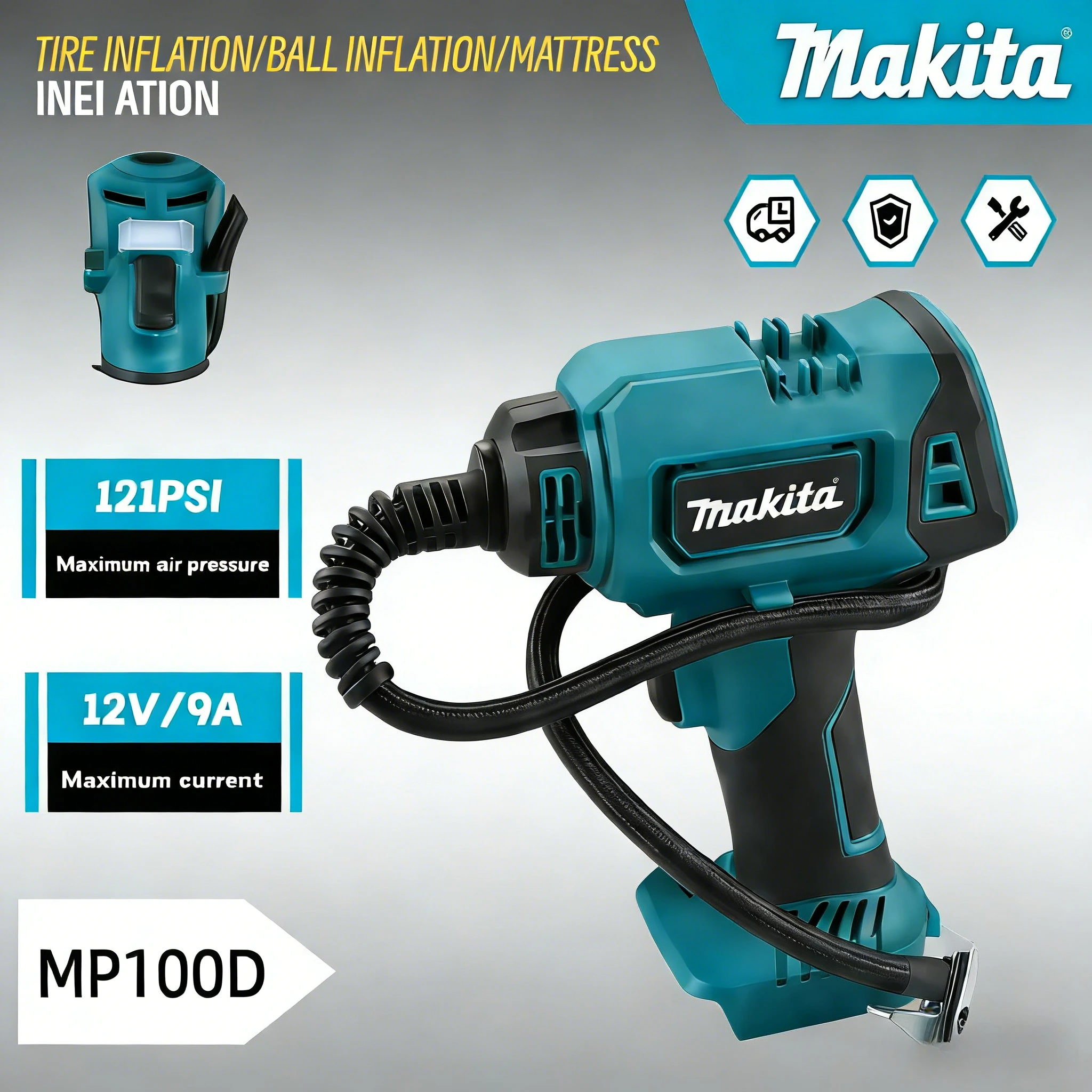 

Электрический воздушный насос Makita, беспроводной компрессор 18В, автомобильный компрессор, автоматический ручной компрессор, электроинструмент