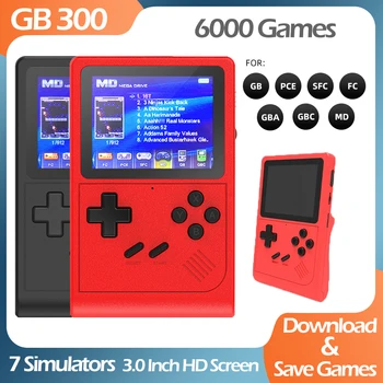 GB300 Handheld Game Console Portable 3.0 inch Screen TV Game Console Built-in 8G 6000+ Games for SF/SFC/GB/GBA Support AV Output