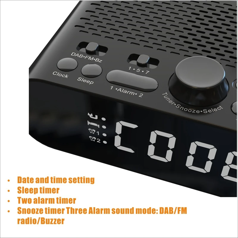 Digital Alarm Clock DAB/FM Radio, Support Bluetooth Connection, With Bass Diaphragm, LED High-Definition Display