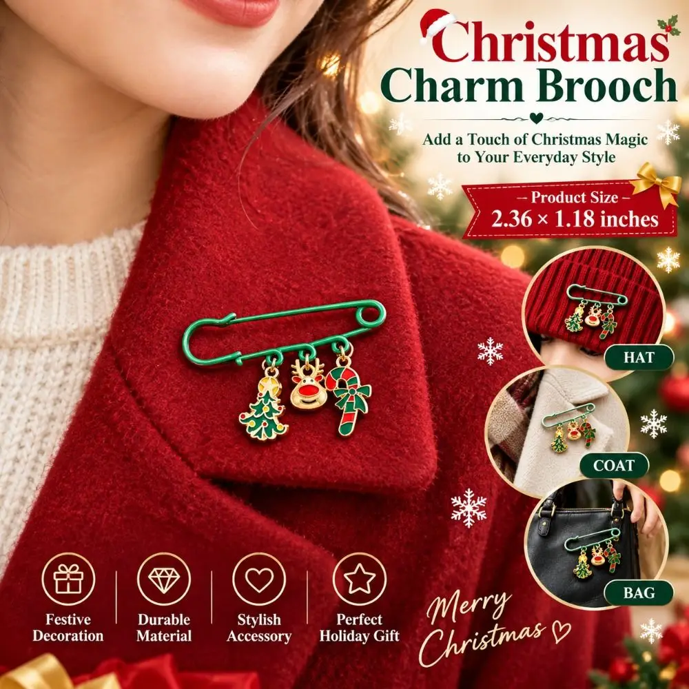 Fashion Christmas Dangle Safety Pin Alloy Enamel Christmas Decor Brooch Pin Rust-proof Cartoon Candy Cane Dangle Pin