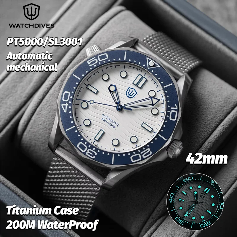 Watchdives Wd007 V4 42Mmtitanium Automatic Dive Watch For Men Pt5000/Sl3001 Mechanical Ar Sapphire 200M Waterproof Wristwatch
