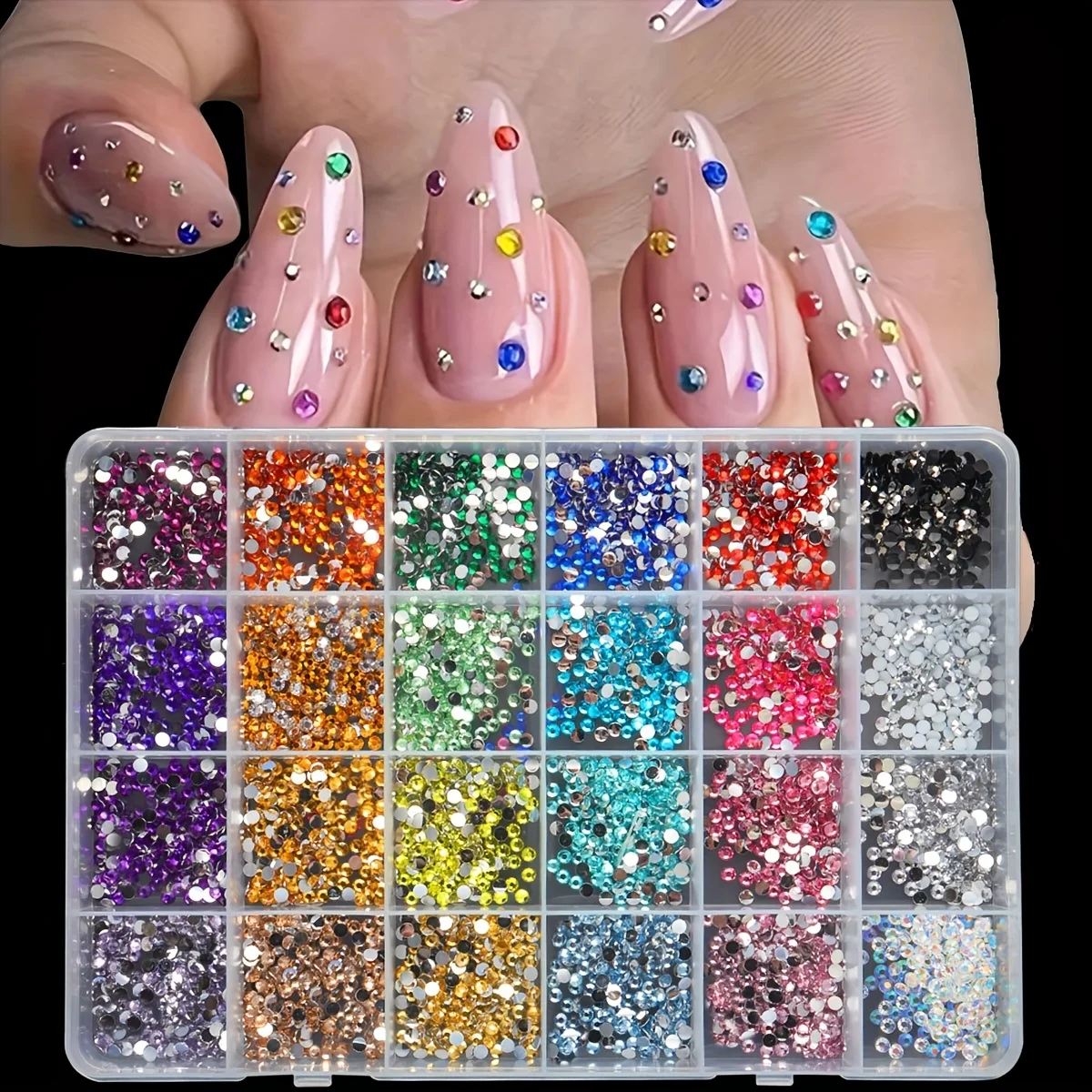 15000個のフラットバックネイルストーン、工芸品やネイルアートに最適、24色、3mm非熱融着プラスチック合成宝石