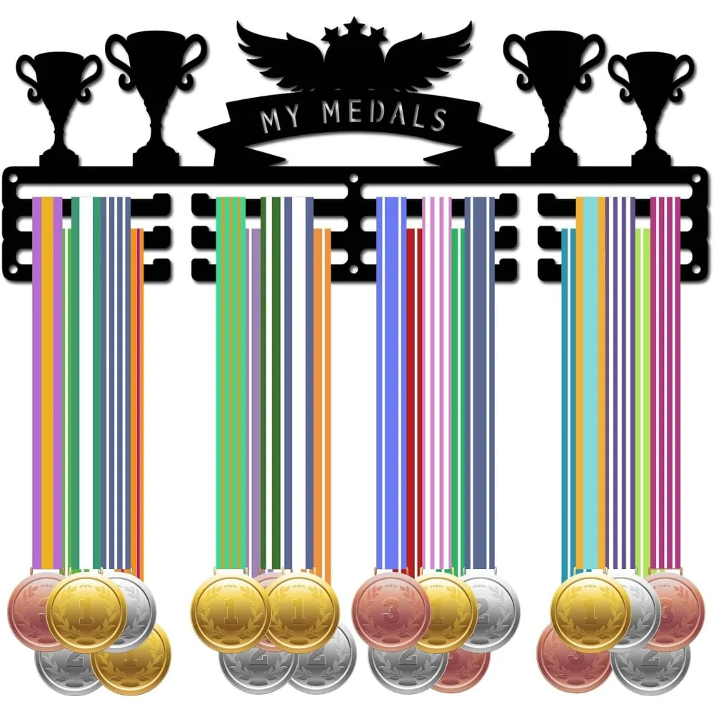

Держатель для медалей Мои медали Спортивная вешалка для медалей Стеллаж для выставки товаров Рамка Черные железные держатели Настенный подвесной 60-награда для спортсменов
