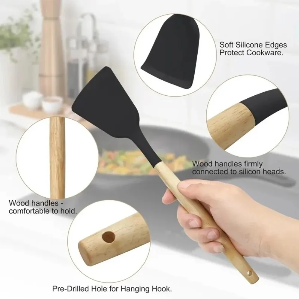 

12Pcs /set Silicone Material Kitchen Utensil Set Non-Stick Design Heat Resistant Silicone Spatula Set Multi-Purpose Tools