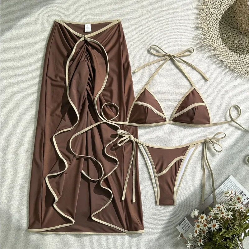 3Pcs Sexy Bikinis Female Swimsuits Women Three-Piece Swimwear Beach Swimming Wear Bathing Suits Brazilian Bikini Set Pool Bather