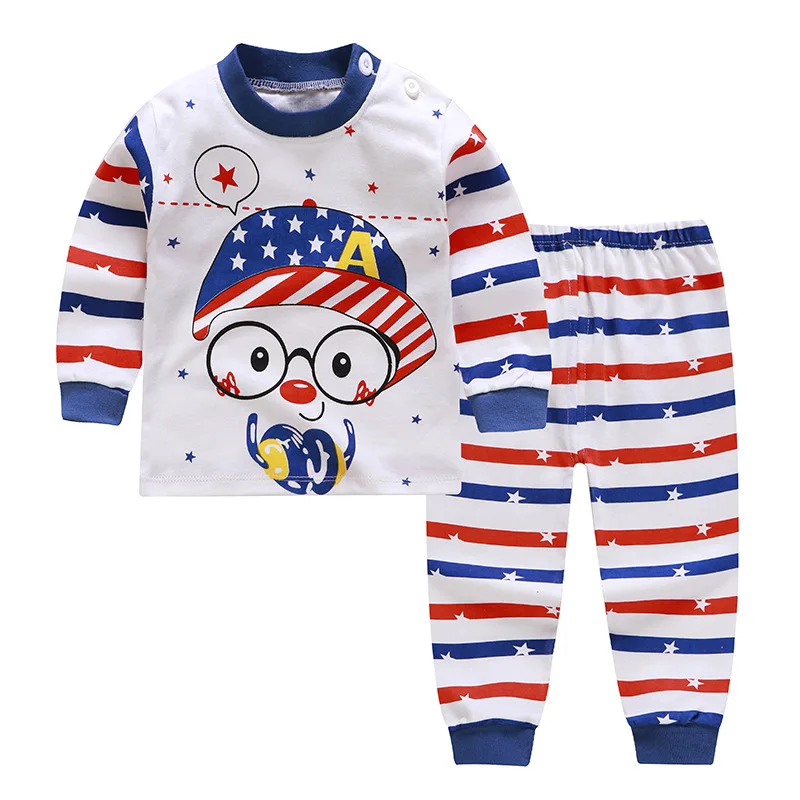 Baby Kids Home Long Johns Clothes Set for Girls Boys Clothing Outfits Pure Cotton Children's Pattern Print Underwears 2Pcs Suit