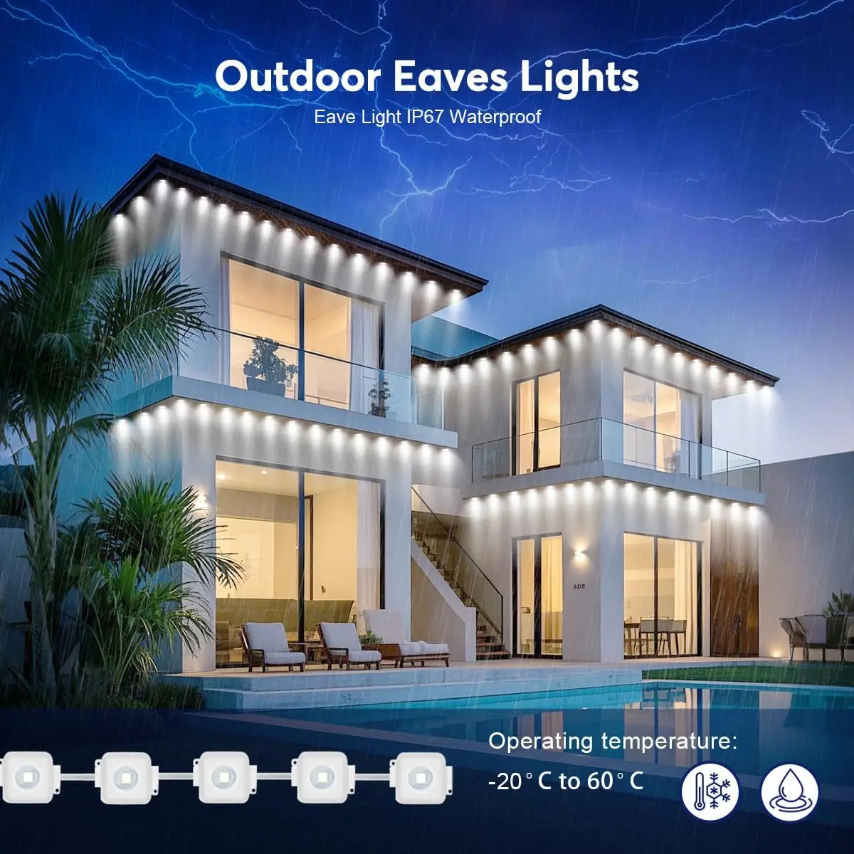 RGB Smart Outdoor Eaves Lights App Remote Control IP68 Waterproof Year Round Roof Lighting Color Changing Easy Installation