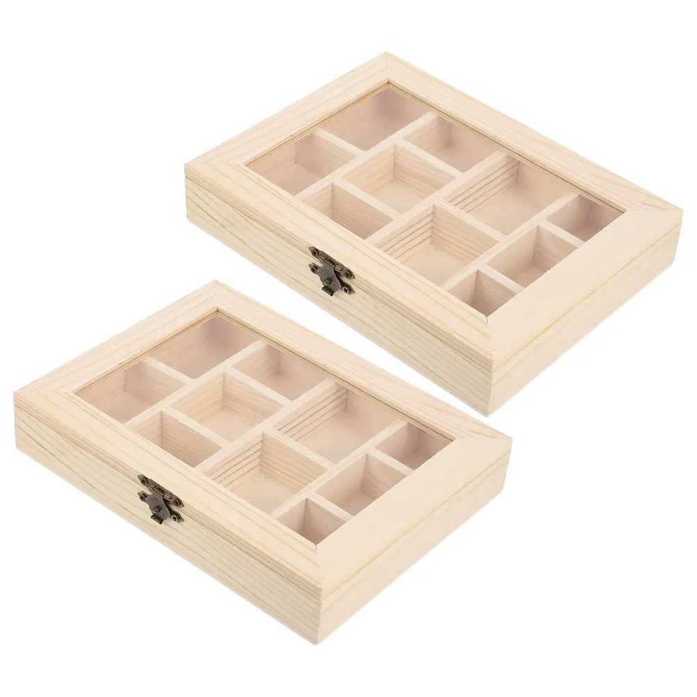 

2Pcs Children Handmade DIY Decorative Boxes Plain Wooden Jewelry Cases Retro Wood Earring Storage Box
