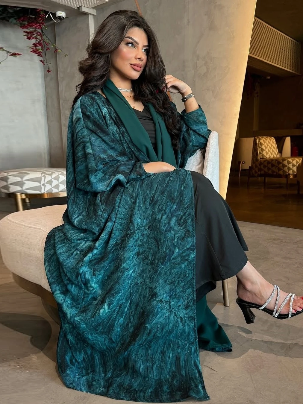 Kobiety muzułmańska abaja z szalikiem zestaw sukienka Ramadan Eid nadruk kardigan arabska długa suknia maroko dubaj Kaftan Islam Vestidos Jalabiya