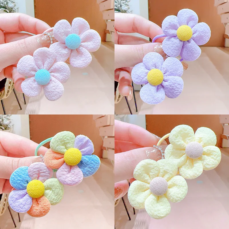 2Pcs/set Girls Princess Floral Elastic Hair Bands Korean Children Kawaii Rubber Hair Rope Tie Headband Kids Weaving Accessories