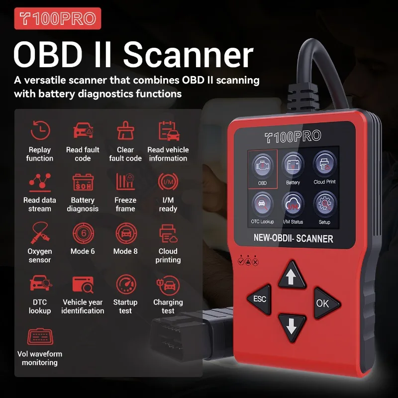 Topdiag T100PRO Professional OBD2 Scanner Car Diagnostic Tool DTC Lookup Fault Code Reader for CAN OBDII Vehicles
