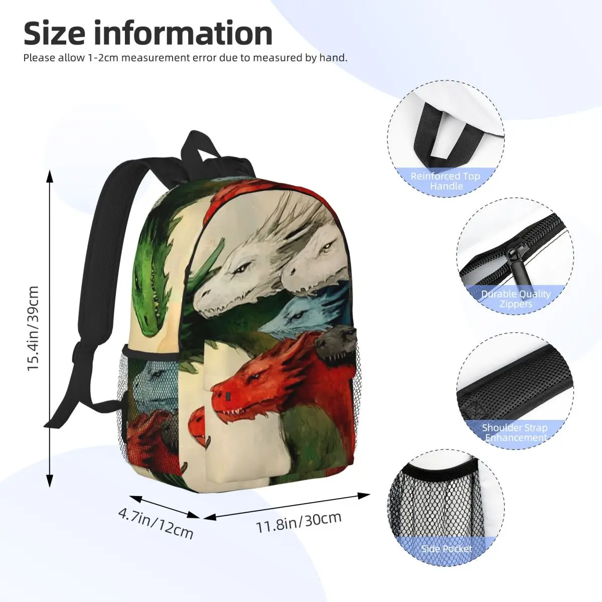 Colorful Mythical Dragon Print Backpack Daypack Large Capacity Boys Girls BookBag Shoulder Bags for Men Women Kids School Bag