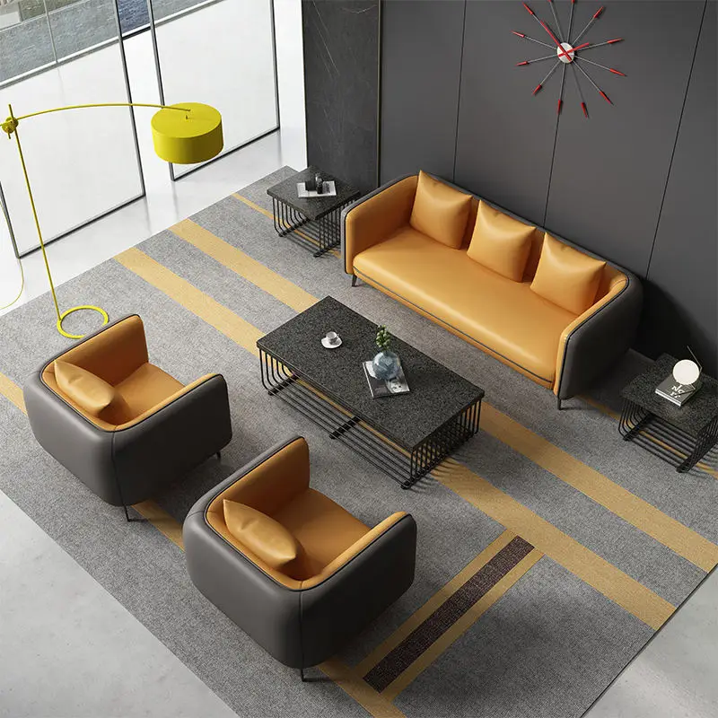 XTSF-048 Modern Chinese Style Rectangle Sectional Office Sofa Set Latest Design Leather Furniture for Hotel Use