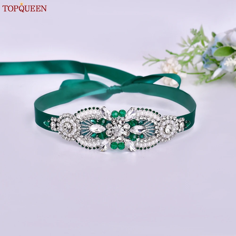 TOPQUEEN TOPQUEEN المرأة قصيرة اليدوية حجر الراين حزام أنيق ثوب مسائي ملحق فستان الزفاف وشاح وصيفه الشرف هدية S159