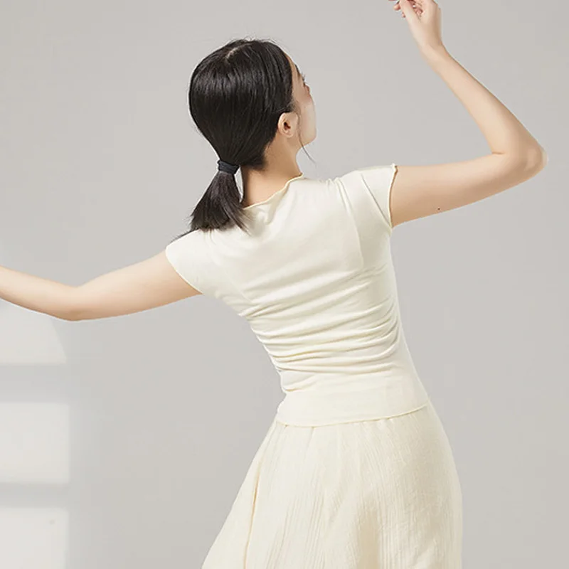 Women Modern Dance T-Shirt Ballet Classical Dancing Chinese Folk Dance Crop Top Practice Training Show Performance Viscose Soft