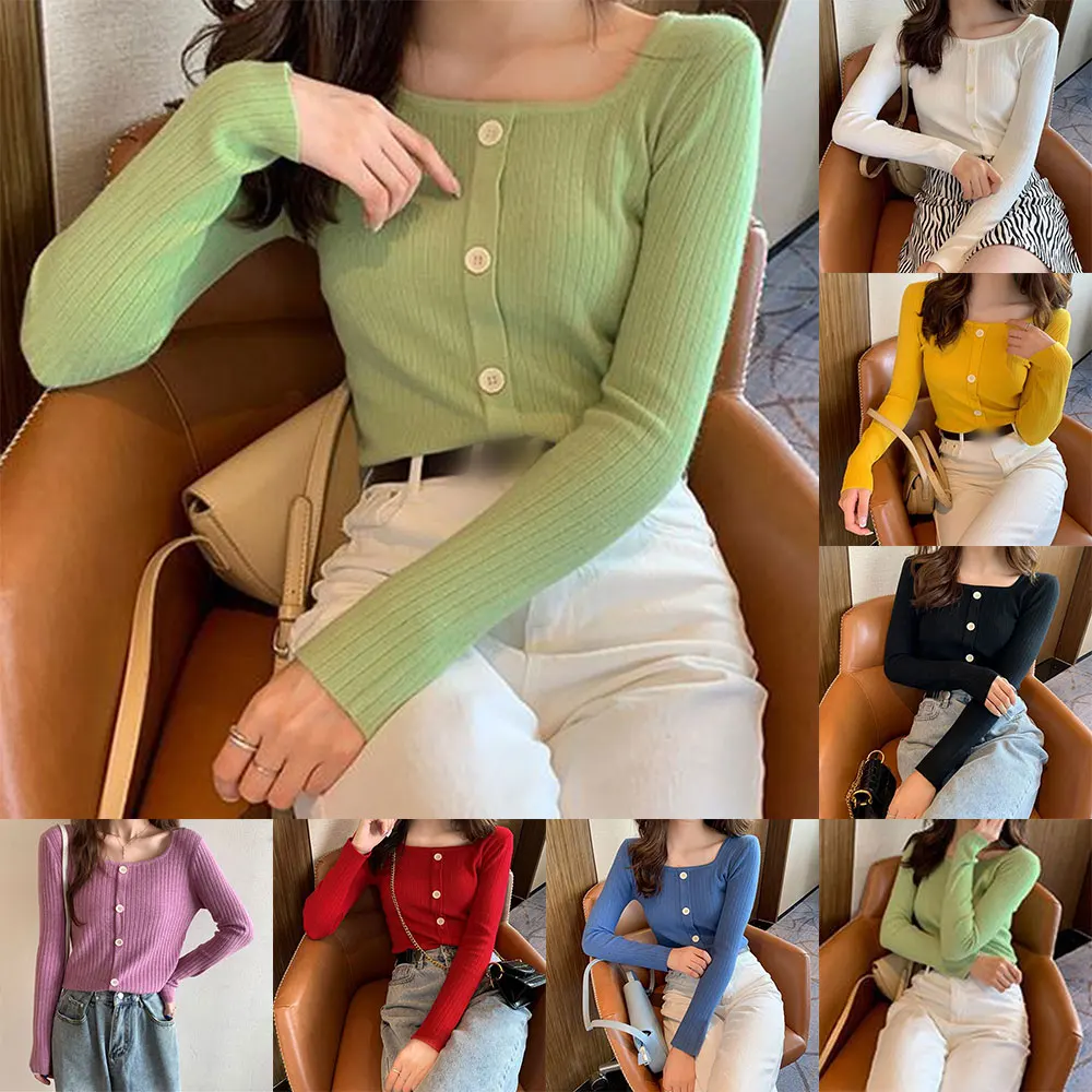 

Женский пуловер, осенне-зимний узкий вязаный свитер, женский тонкий вязаный низ с длинными рукавами, трикотаж, топы, кардиган