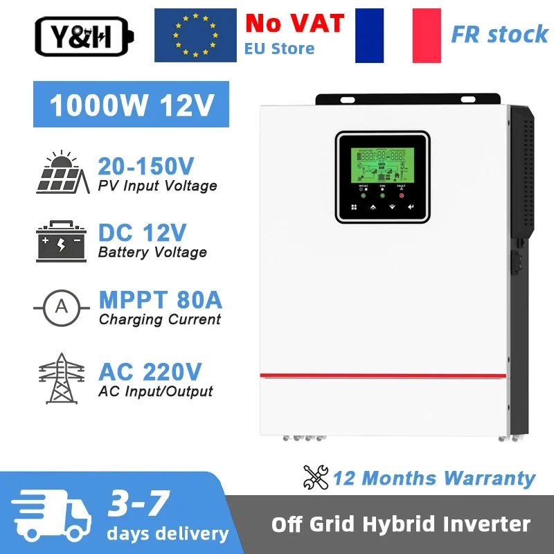 Y&H 1KW inverter solare ibrido DC12V AC220V onda sinusoidale pura con controller di ricarica MPPT 80A inverter off-grid ingresso fotovoltaico massimo 150V