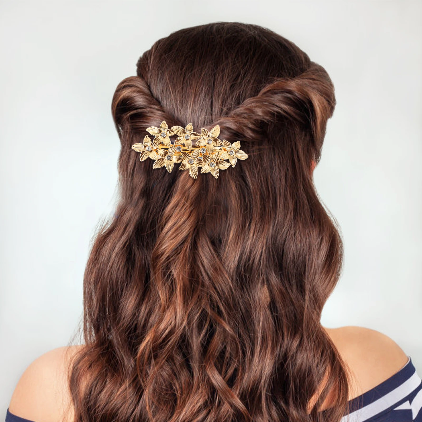 

Clip Jeweled Clips Rhinestone Bridal Luxurious Barrette Golden for Women Bride