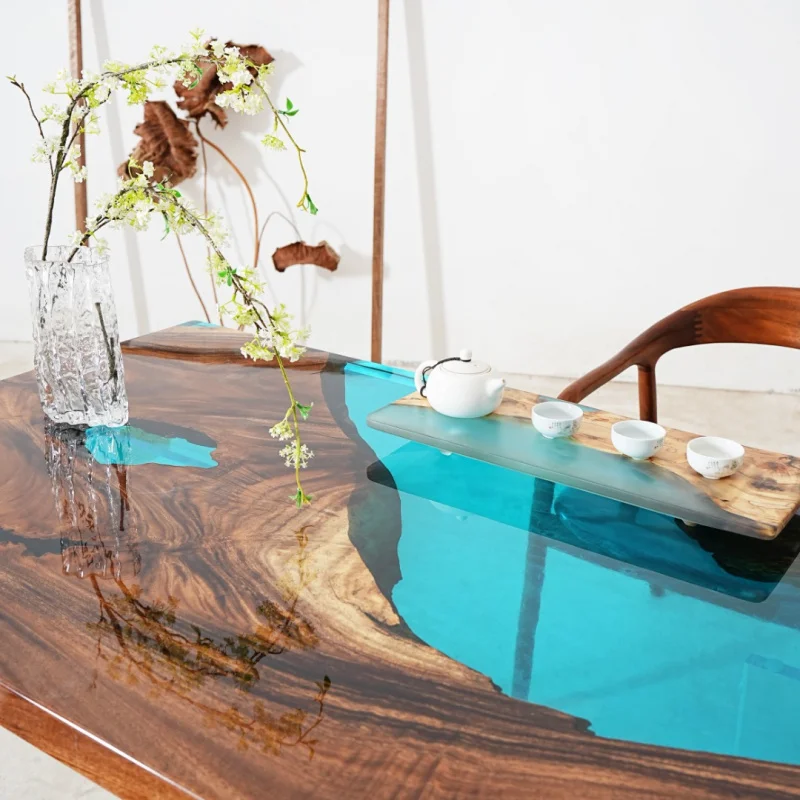 custom.Hot Sale Solid Wood Table with Epoxy Resin Dining Room Furniture Farmhouse Home or Hotel Kitchen Plate Accessor