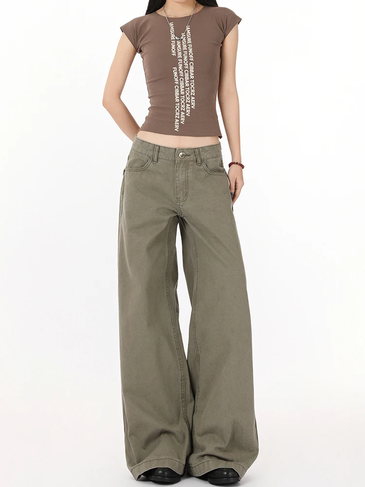 

Американские брюки с низкой талией и широкими штанинами, женские повседневные свободные брюки прямого кроя, длинные брюки для похудения, весна-лето