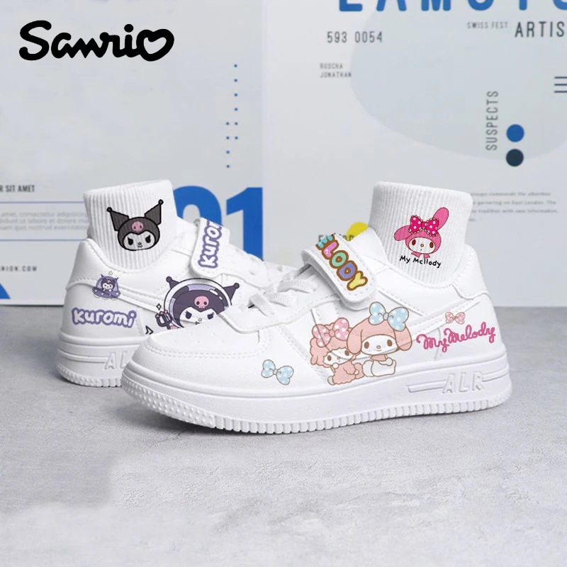 

Sanrios My Melody Cinnamoroll Kuromi аниме кавайные детские белые ботинки Мультяшные уличные повседневные спортивные кроссовки для девочек обувь для мальчиков